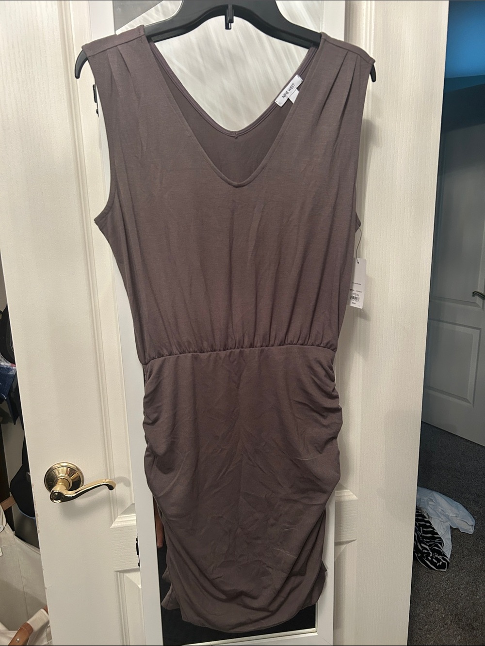 Sleeveless V-Neck - grey Ruched Waist Dress